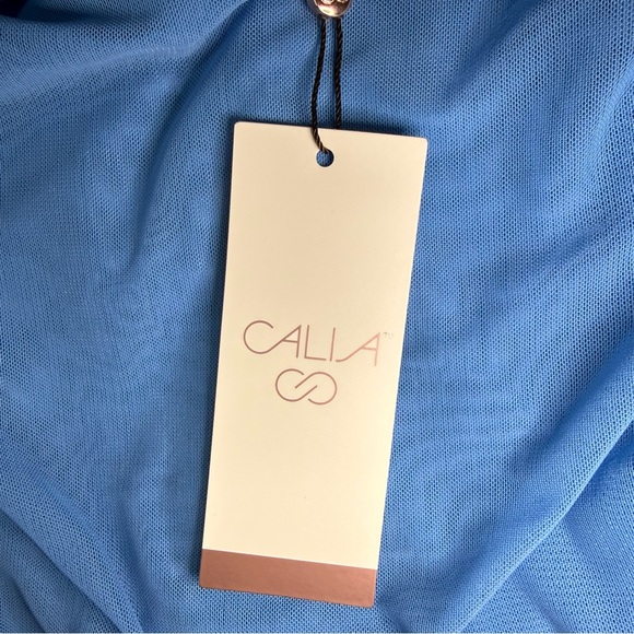 NWT Calia Ruched Mock Neck Mesh Tank Tranquil Light Blue Small Yoga Pilates - Picture 7 of 10